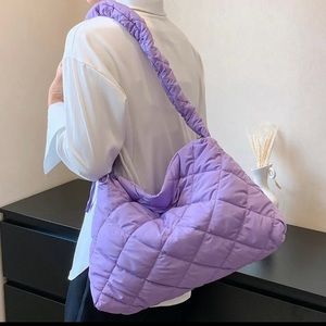 Lavender Large Ruched Quilted Hobo Bag